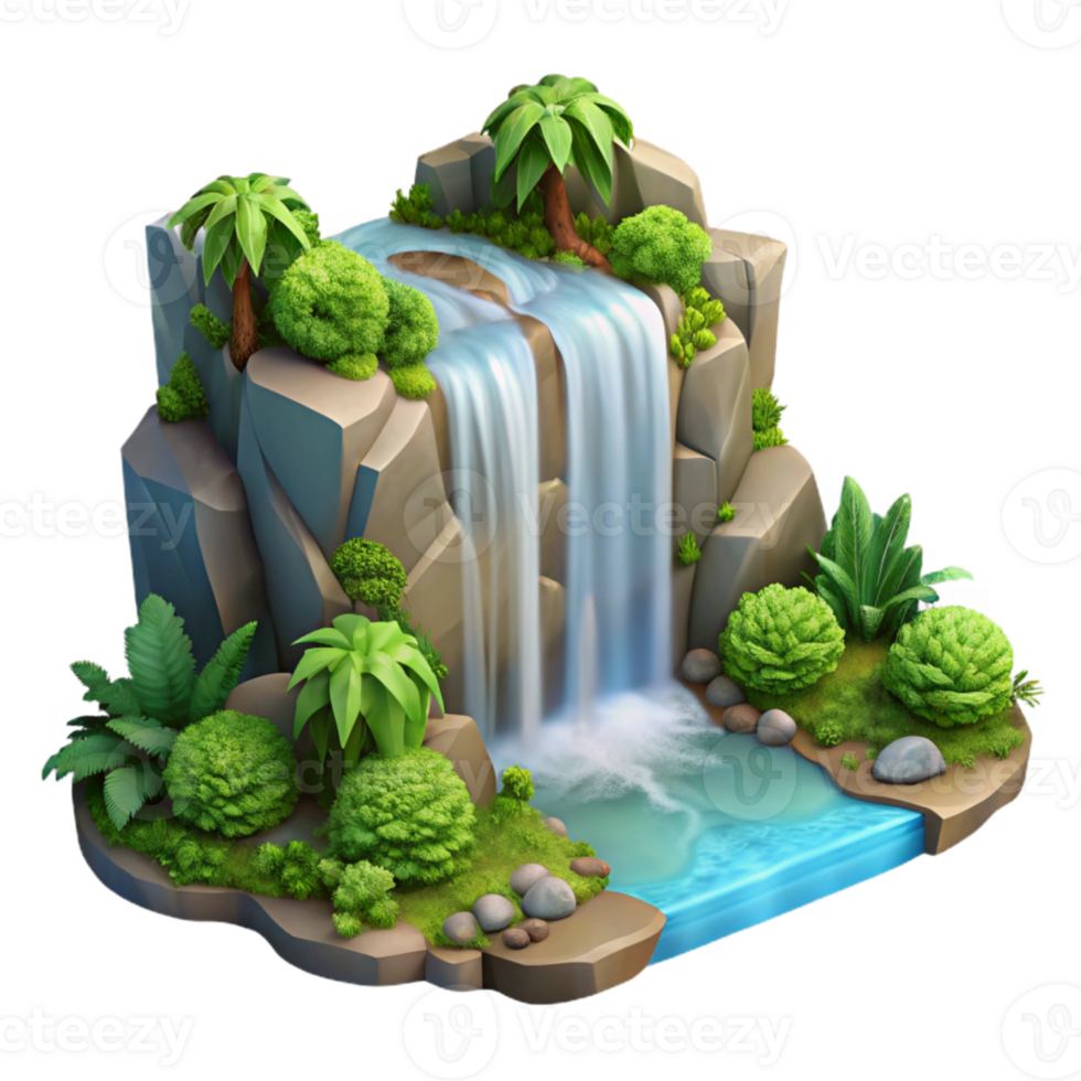 vibrant classic Isolated Waterfall with Lush Greenery Transparent Background high quality png