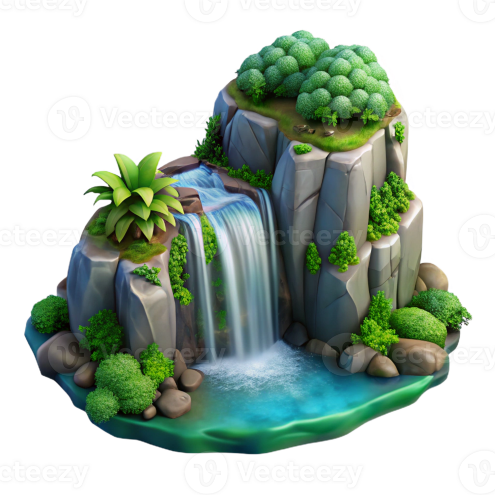 serene minimalist Isolated Waterfall with Lush Greenery Transparent Background genuine png