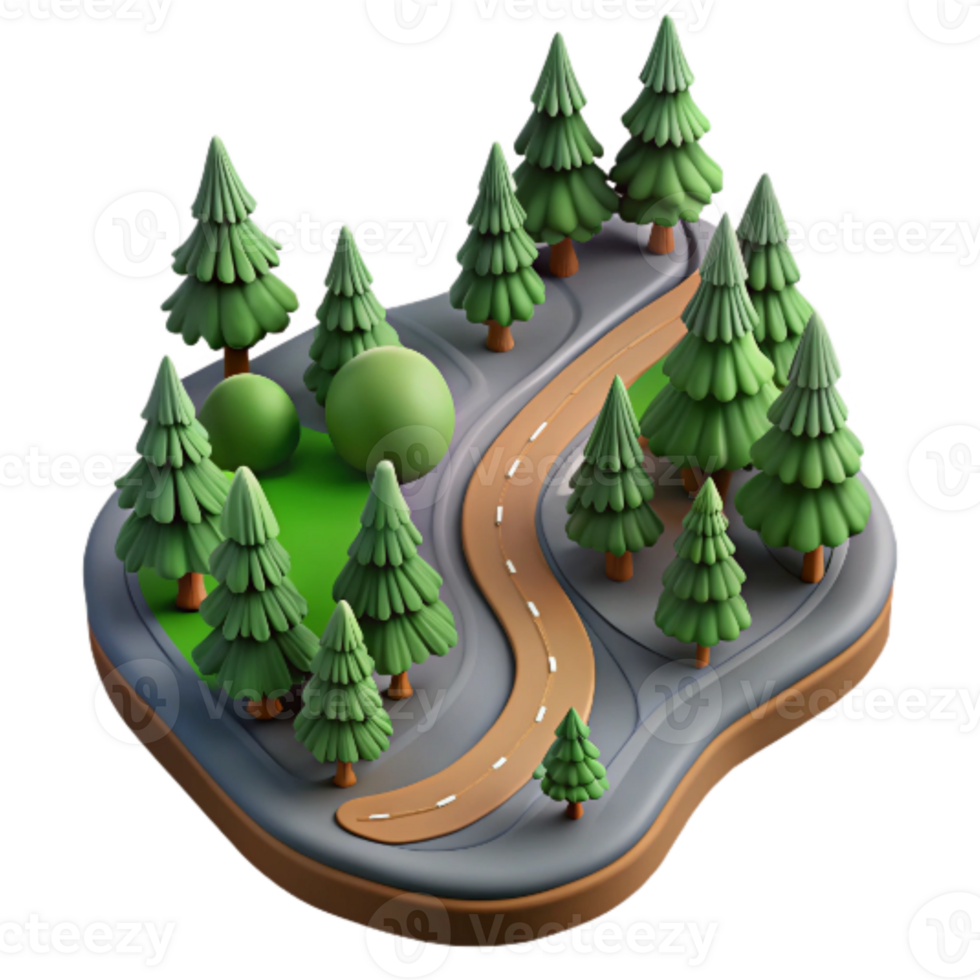 wonderful minimalist Isolated Winding Road Through Forest Aerial View 4K png