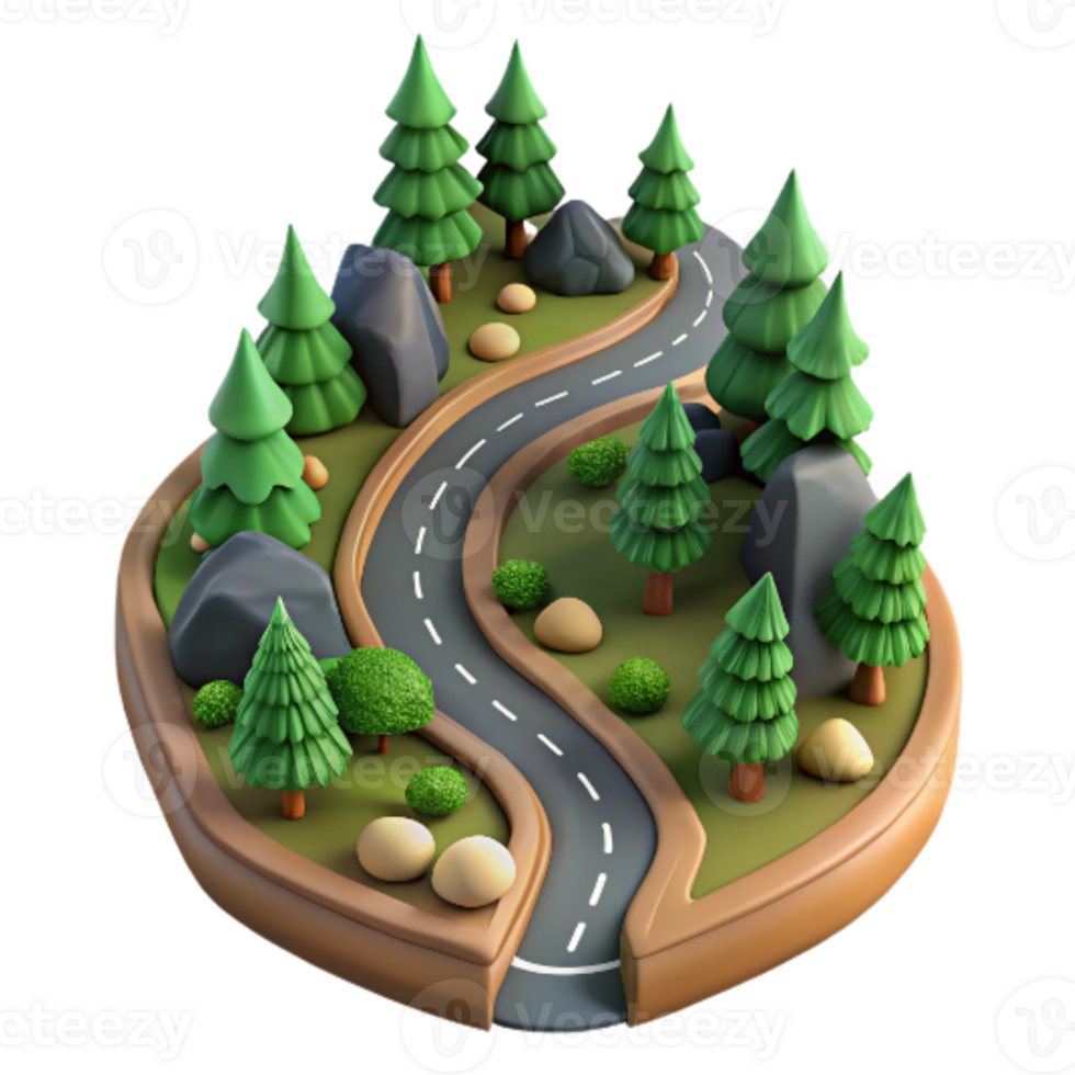 serene artistic Isolated Winding Road Through Forest Aerial View original png