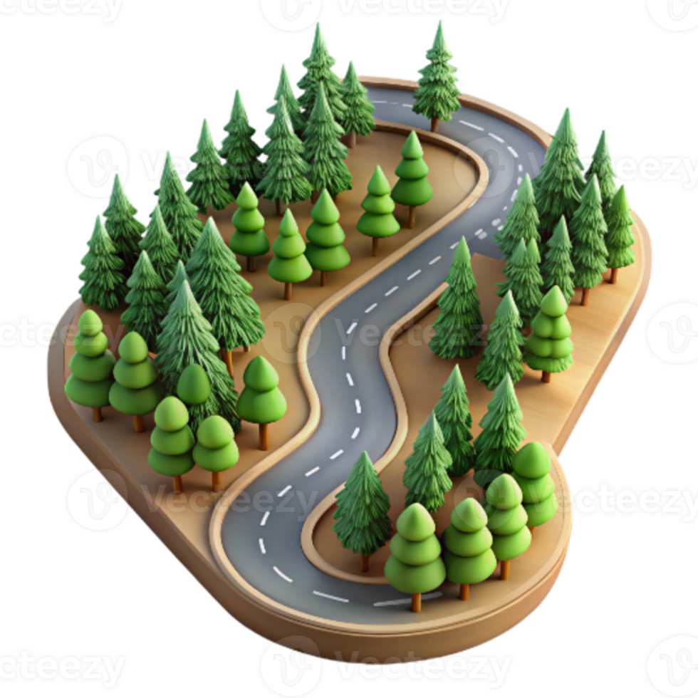 vibrant traditional Isolated Winding Road Through Forest Aerial View detailed png