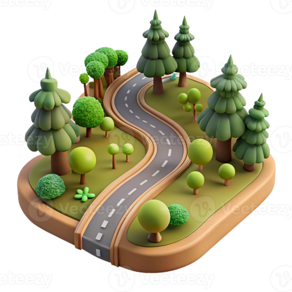 magnificent minimalist Isolated Winding Road Through Forest Aerial View 4K png