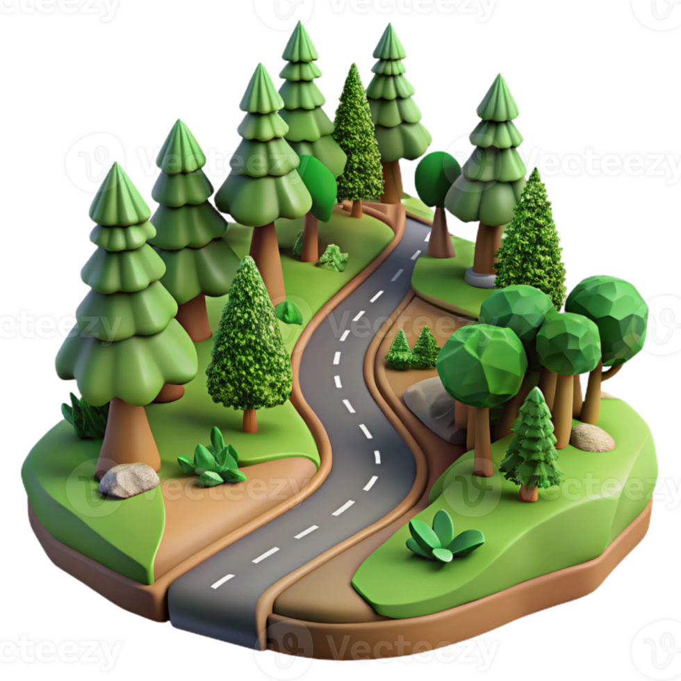 beautiful minimalist Isolated Winding Road Through Forest Aerial View high resolution png