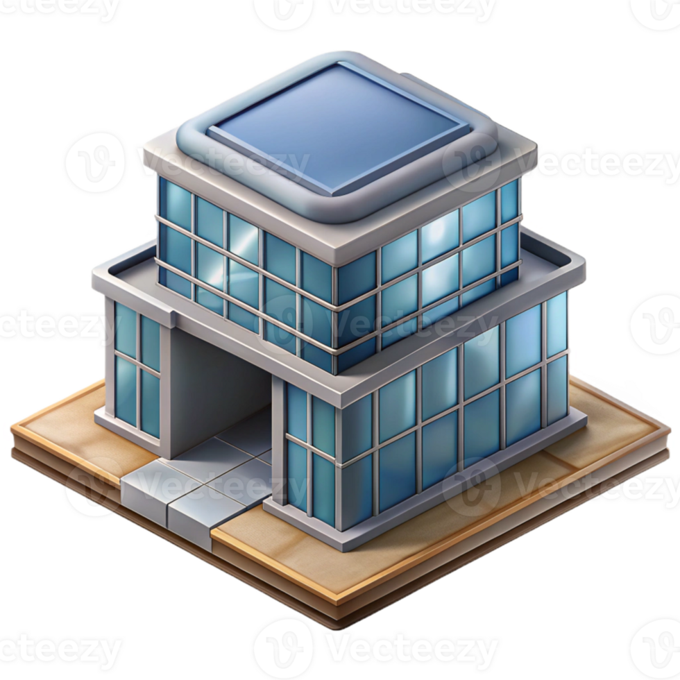 serene rustic Isometric Building Modern Glass and Steel Cutout detailed png