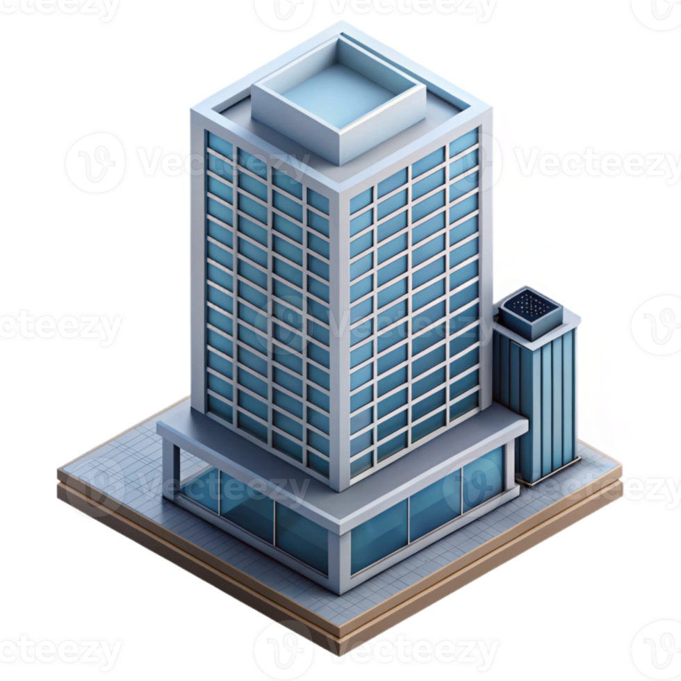 serene classic Isometric Building Modern Skyscraper Transparent Background exclusive png