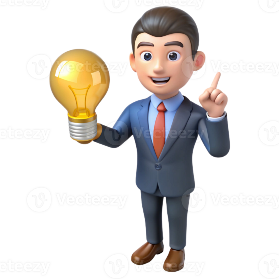 vibrant abstract Isometric Businessman with Idea Lightbulb Transparent Background authentic png