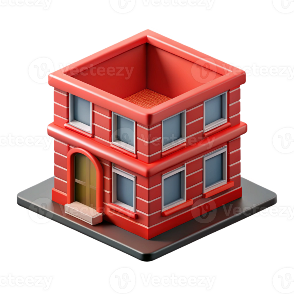 vibrant abstract Isometric Building Red Brick Isolated Cutout premium png