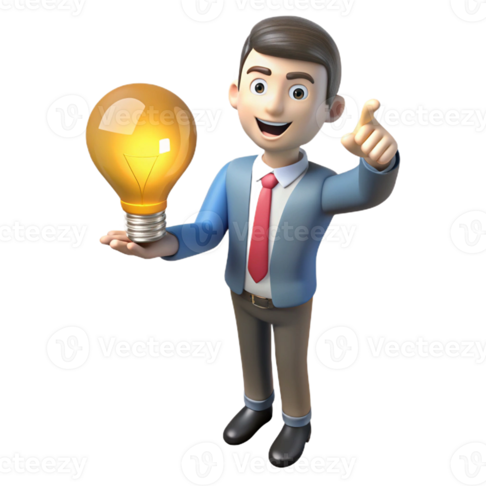 impressive abstract Isometric Businessman with Idea Lightbulb Transparent Background premium png
