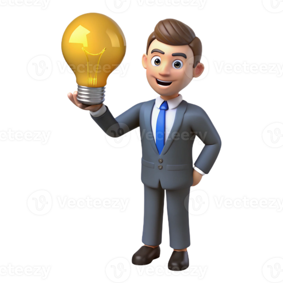 elegant traditional Isometric Businessman with Idea Lightbulb Transparent Background exclusive png