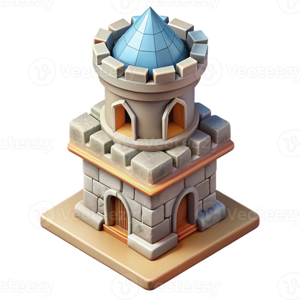 dramatic modern Isometric Castle Tower Transparent Background authentic png