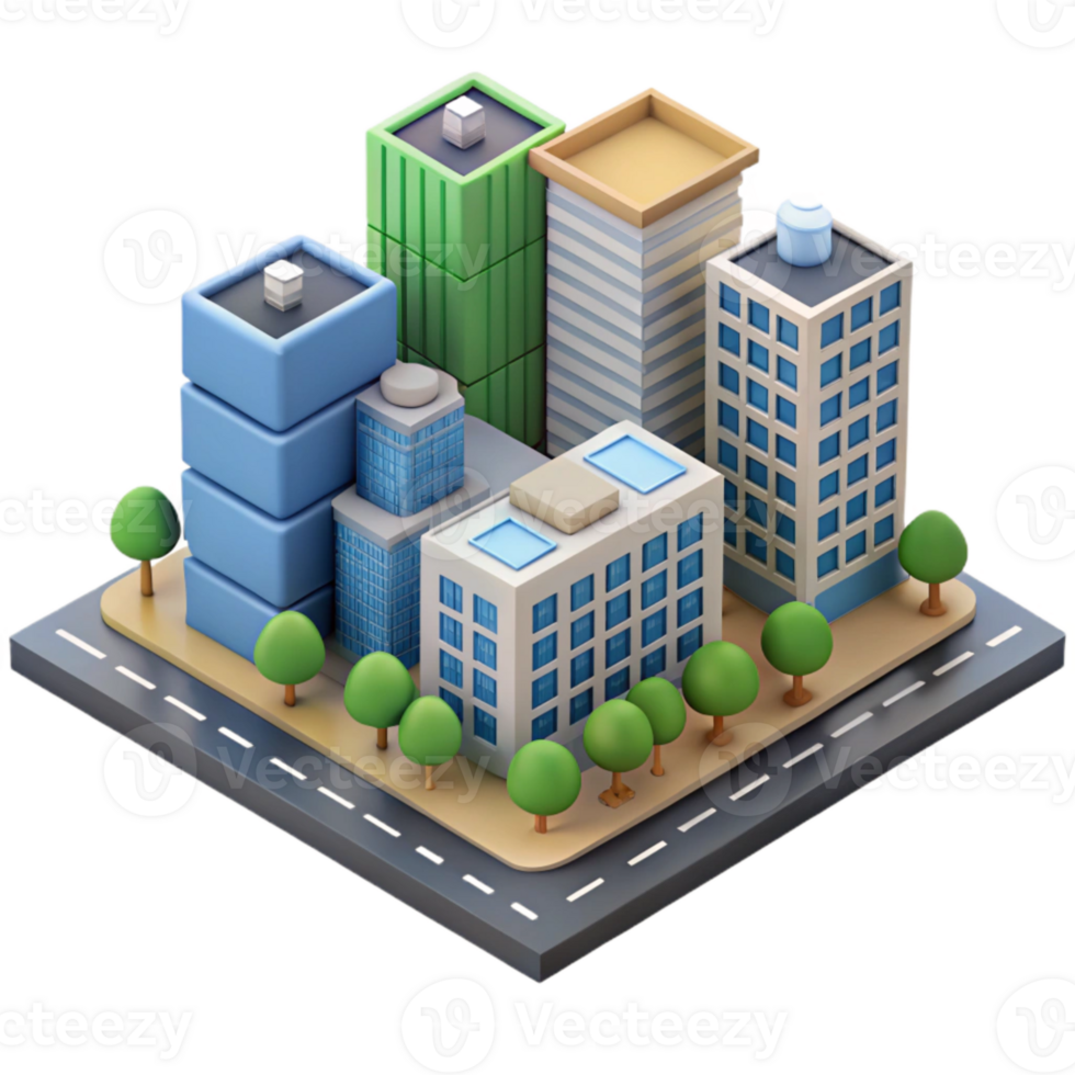 stunning minimalist Isometric City Block Buildings and Roads Isolated authentic png