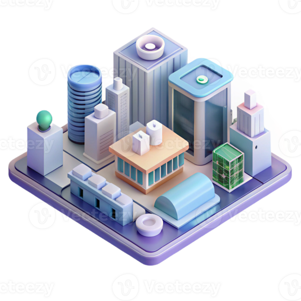 serene abstract Isometric Cityscape with Digital Marketing Network Isolated genuine png