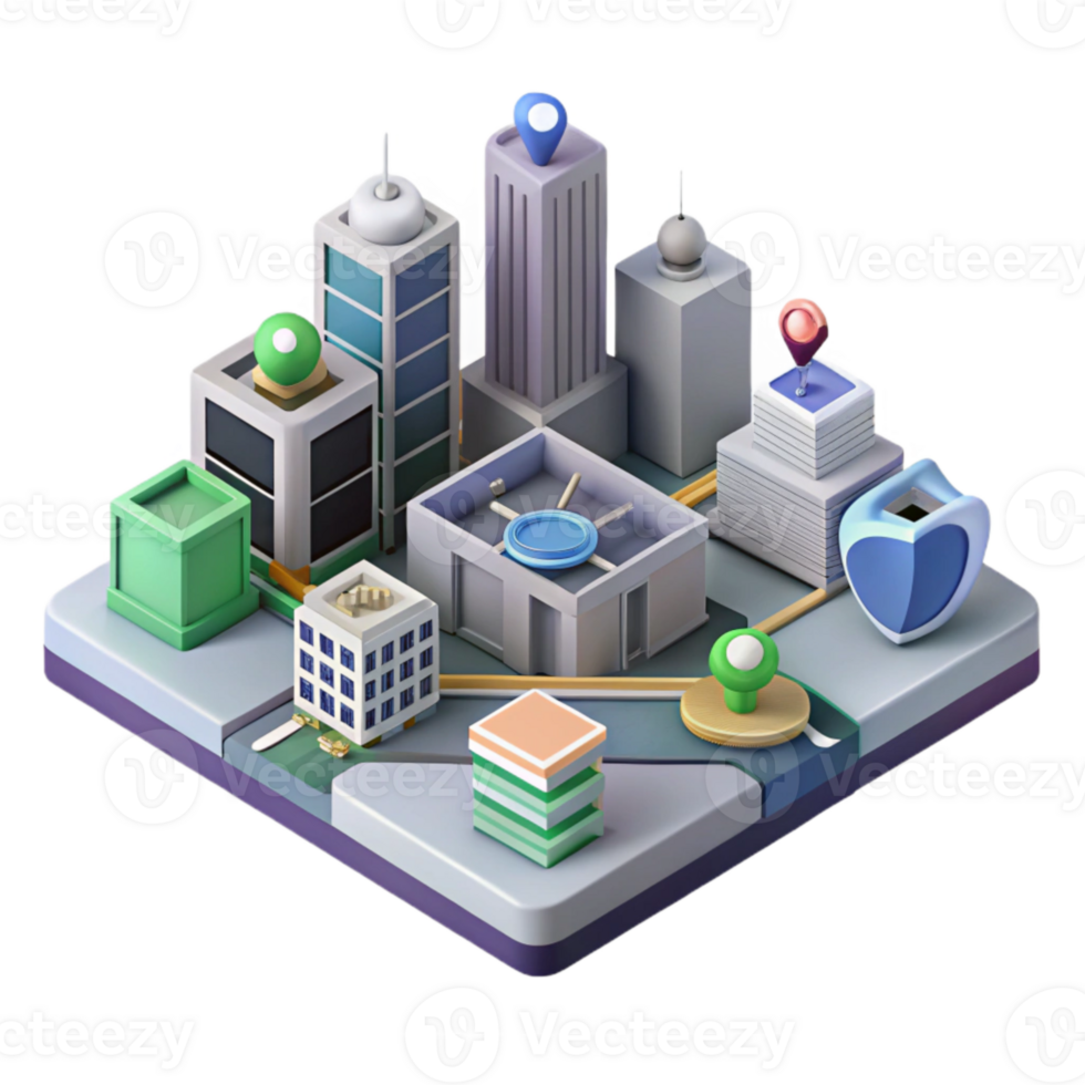 impressive classic Isometric Cityscape with Digital Marketing Network Isolated genuine png