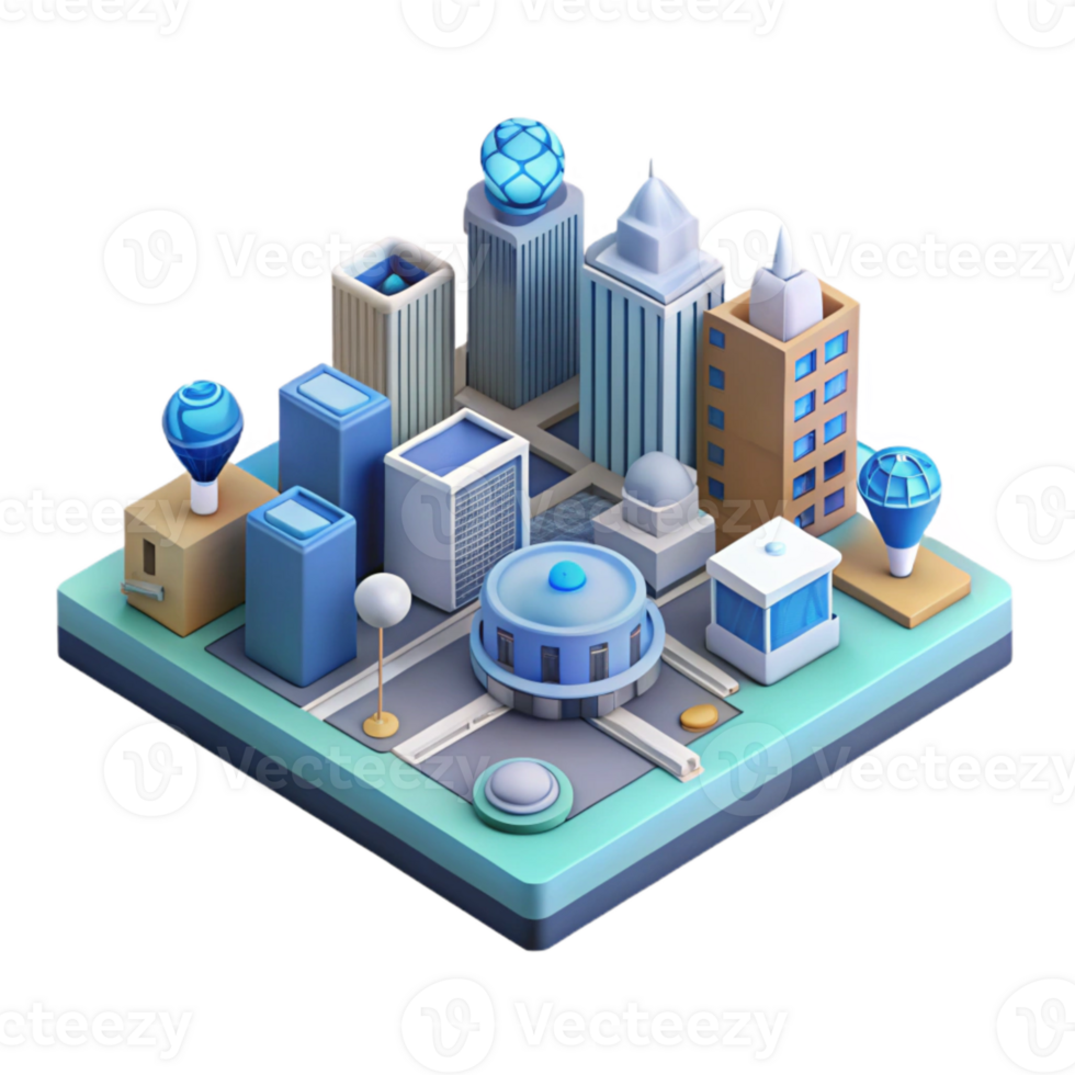 magnificent contemporary Isometric Cityscape with Digital Marketing Network Isolated 4K png