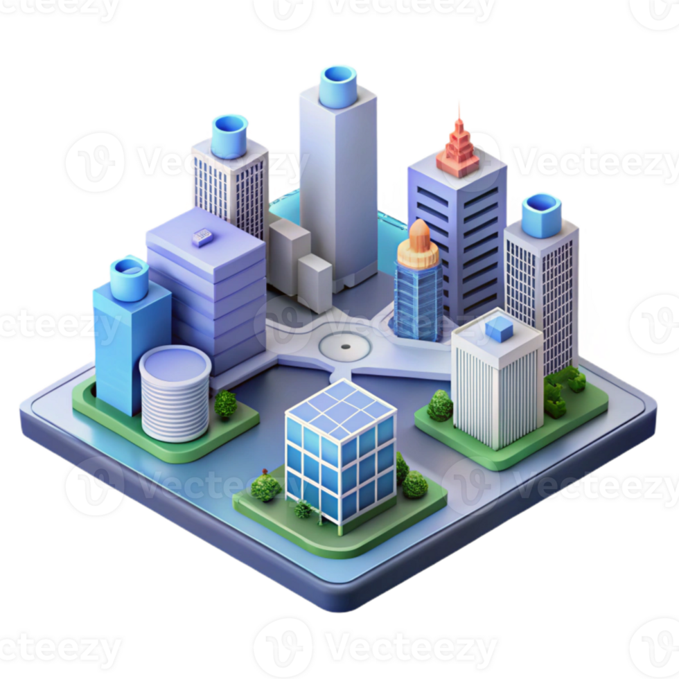 serene contemporary Isometric Cityscape with Digital Marketing Network Isolated high resolution png