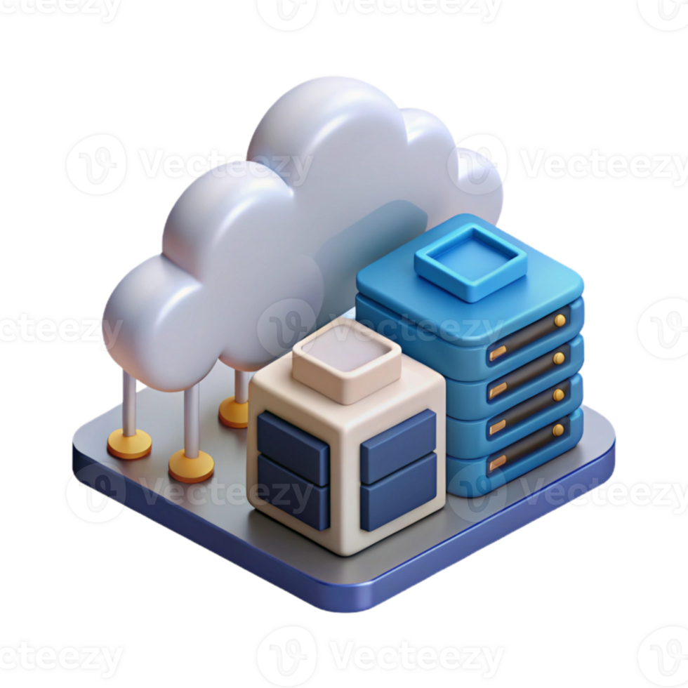 vibrant minimalist Isometric Data Center with Cloud Computing for Digital Marketing Transparent 4K png