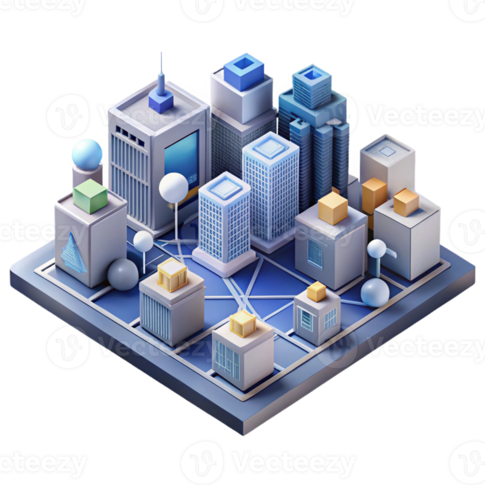 elegant creative Isometric Cityscape with Digital Marketing Network Isolated exclusive png