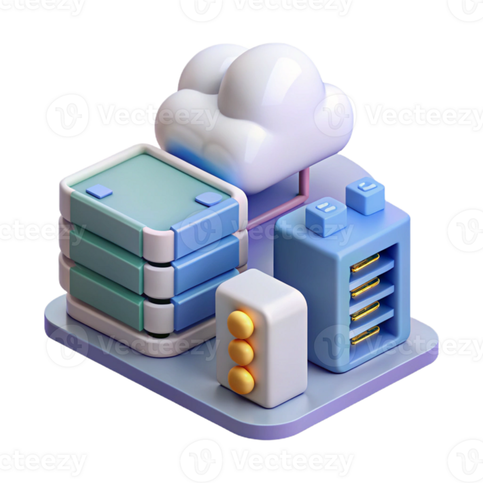 wonderful artistic Isometric Data Center with Cloud Computing for Digital Marketing Transparent authentic png
