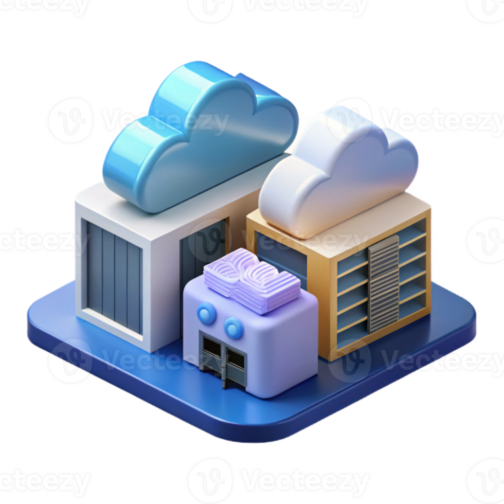 vibrant vintage Isometric Data Center with Cloud Computing for Digital Marketing Transparent genuine png