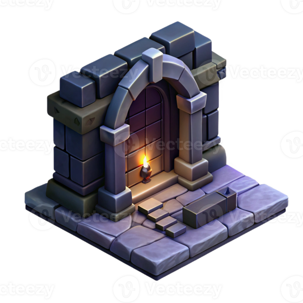 impressive minimalist Isometric Dungeon Entrance Dark and Shadowy Cutout Element authentic png