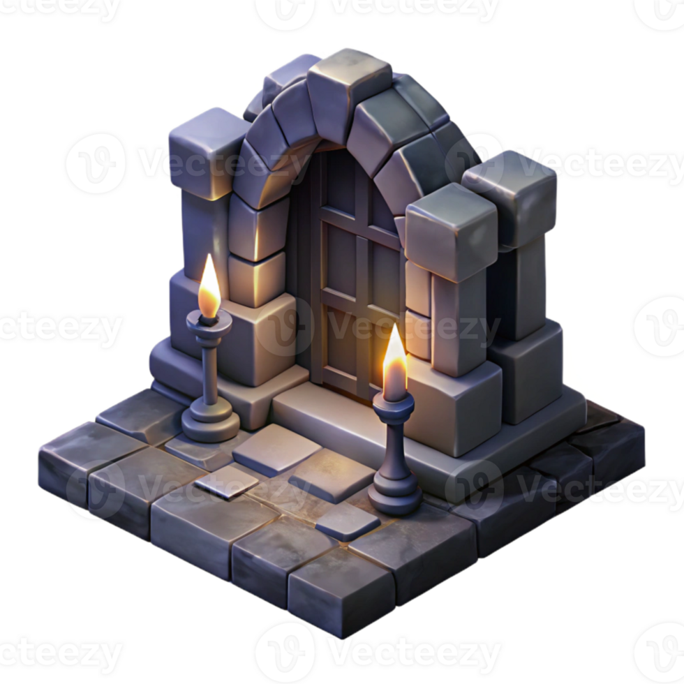 vibrant modern Isometric Dungeon Entrance Dark and Shadowy Cutout Element authentic png