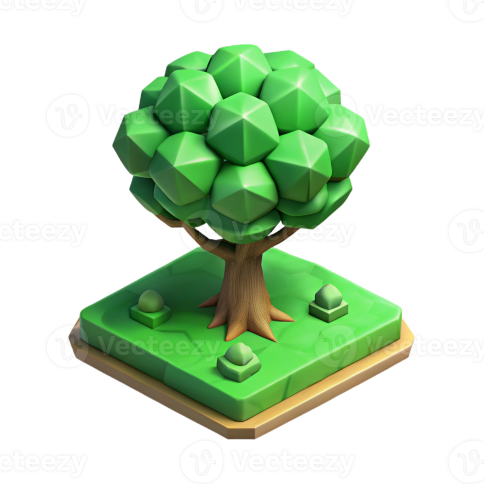 vibrant creative Isometric Game Asset Tree Green Isolated Cutout original png