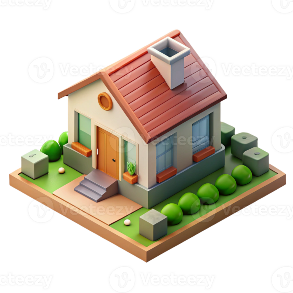 elegant creative Isometric House Suburban with Garden Isolated Element high quality png