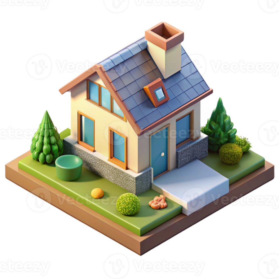 elegant contemporary Isometric House Suburban with Garden Isolated Element high resolution png
