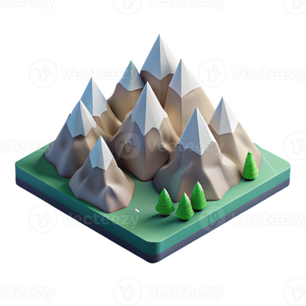 magnificent vintage Isometric Mountain Range Isolated original png