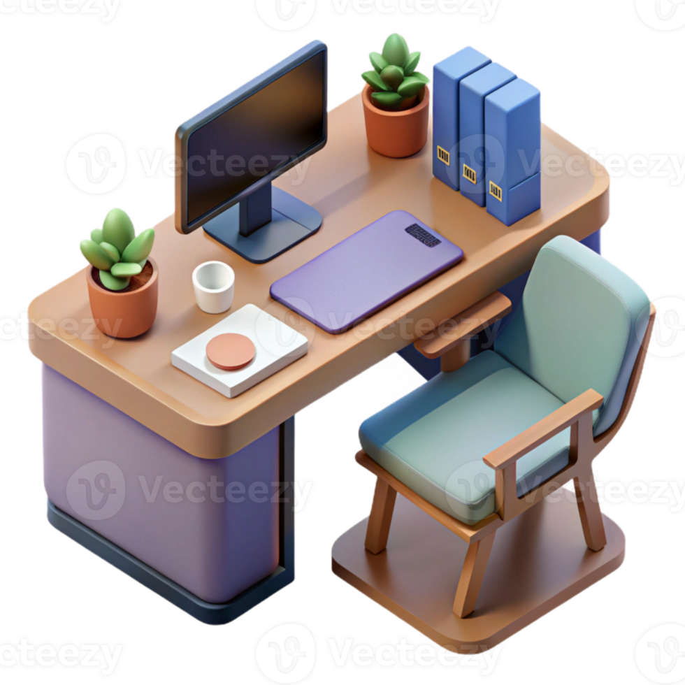impressive artistic Isometric Office Desk with Laptop and Coffee Mug Isolated premium png