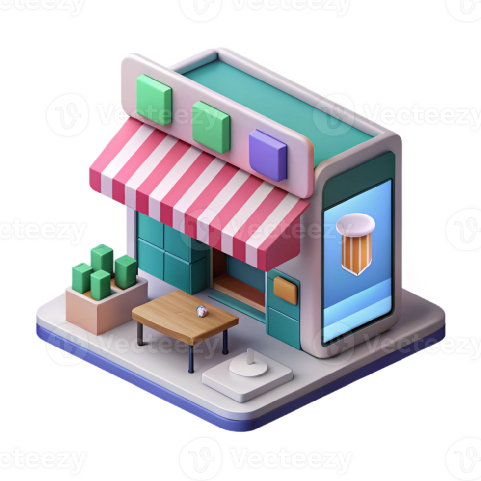 beautiful classic Isometric Retail Store with Digital Marketing Displays Transparent high quality png