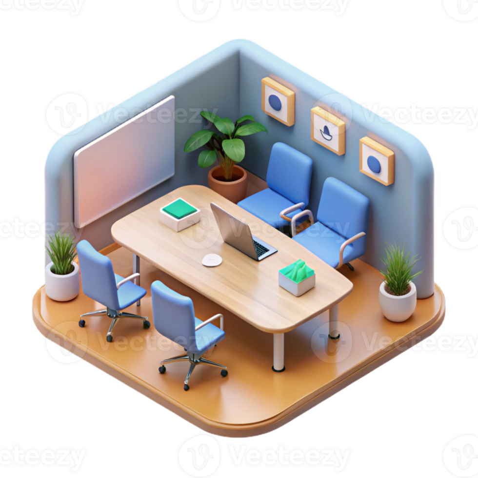 impressive minimalist Isometric Startup Conference Room Transparent Background detailed png