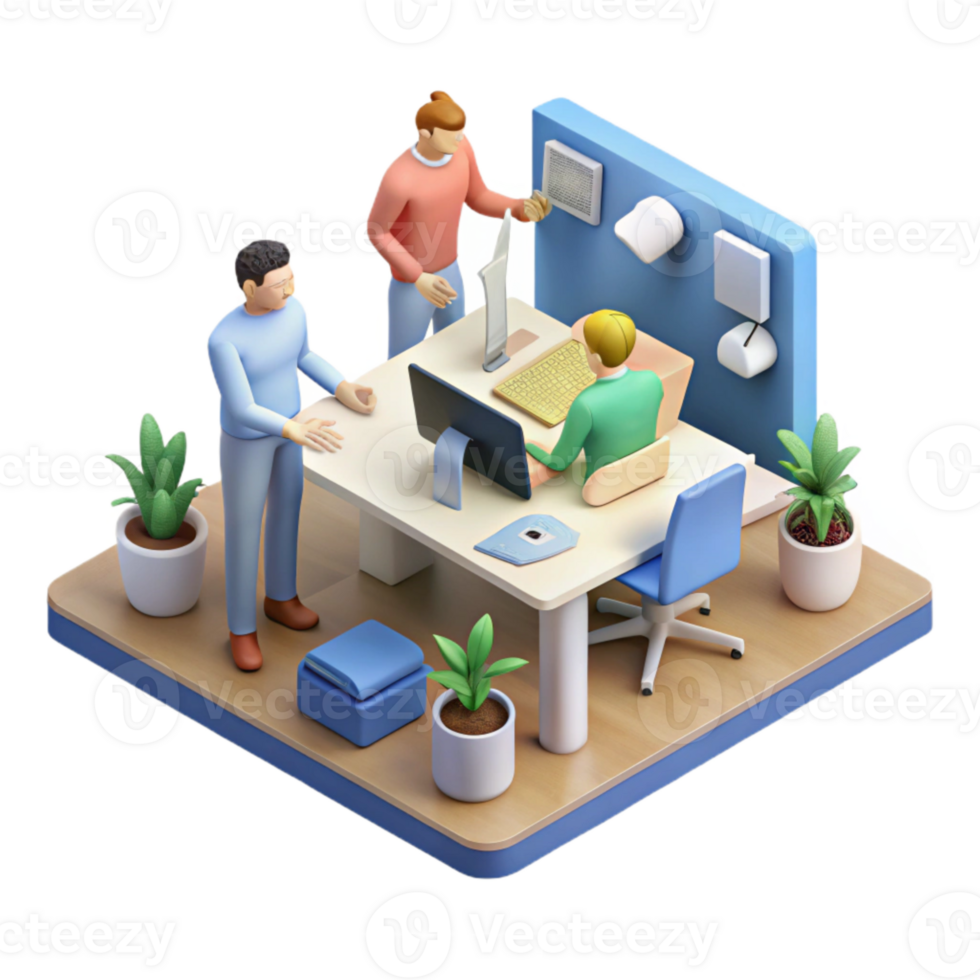dramatic modern Isometric Startup Team at Work Transparent Background high resolution png