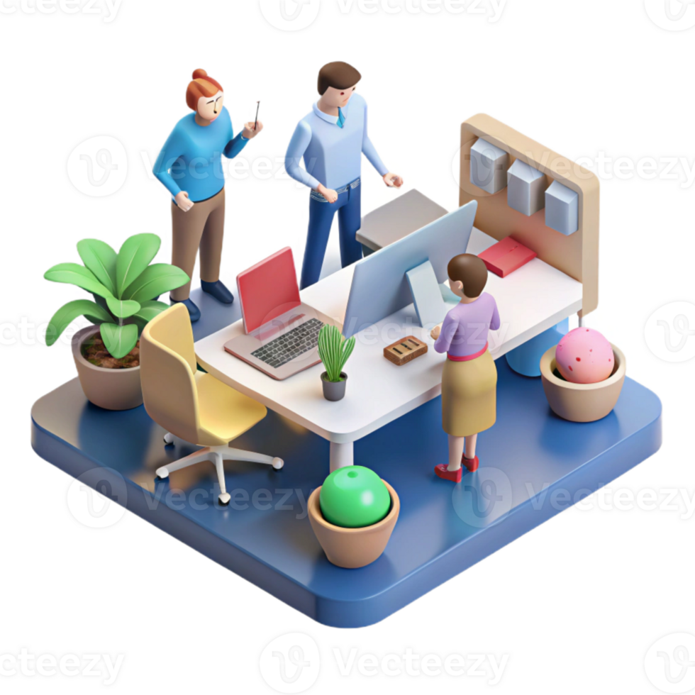 beautiful contemporary Isometric Startup Team at Work Transparent Background genuine png