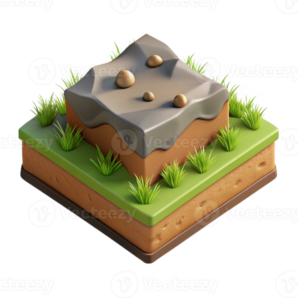 elegant modern Isometric Terrain Grass and Dirt Isolated Cutout original png