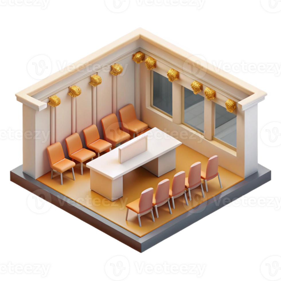 extraordinary contemporary Isometric View of Conference Room with Presentation Screen Transparent Background genuine png