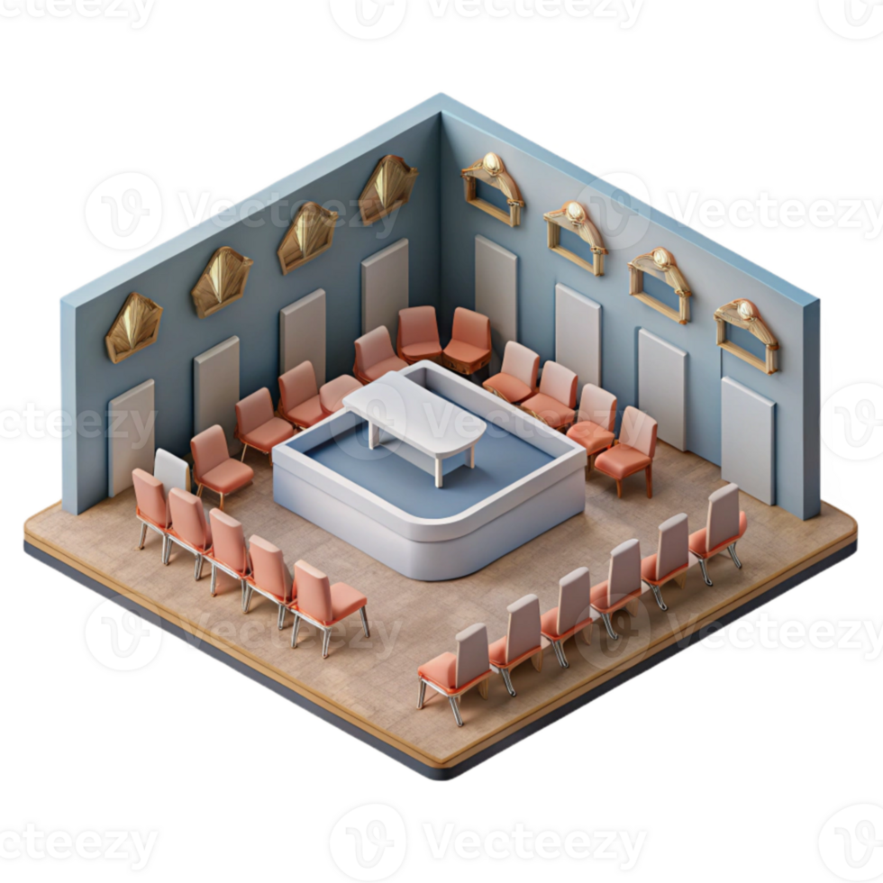 elegant modern Isometric View of Conference Room with Presentation Screen Transparent Background professional png
