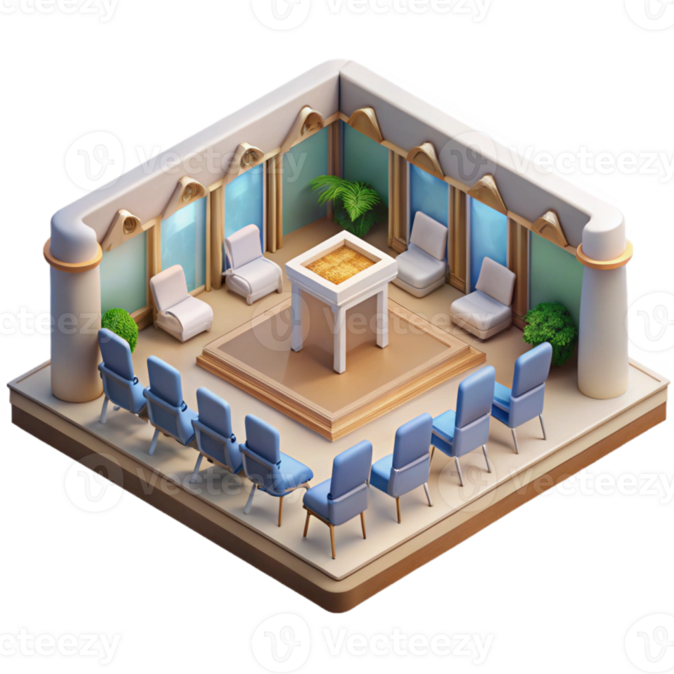 impressive vintage Isometric View of Conference Room with Presentation Screen Transparent Background original png
