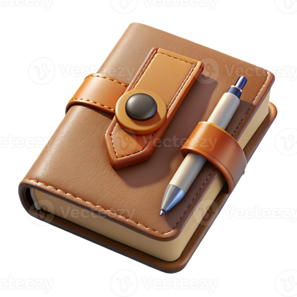 stunning artistic Journal with Pen Top View Isolated with Realistic Leather Texture authentic png
