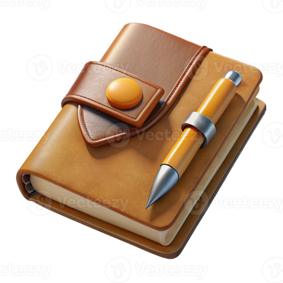 beautiful rustic Journal with Pen Top View Isolated with Realistic Leather Texture exclusive png
