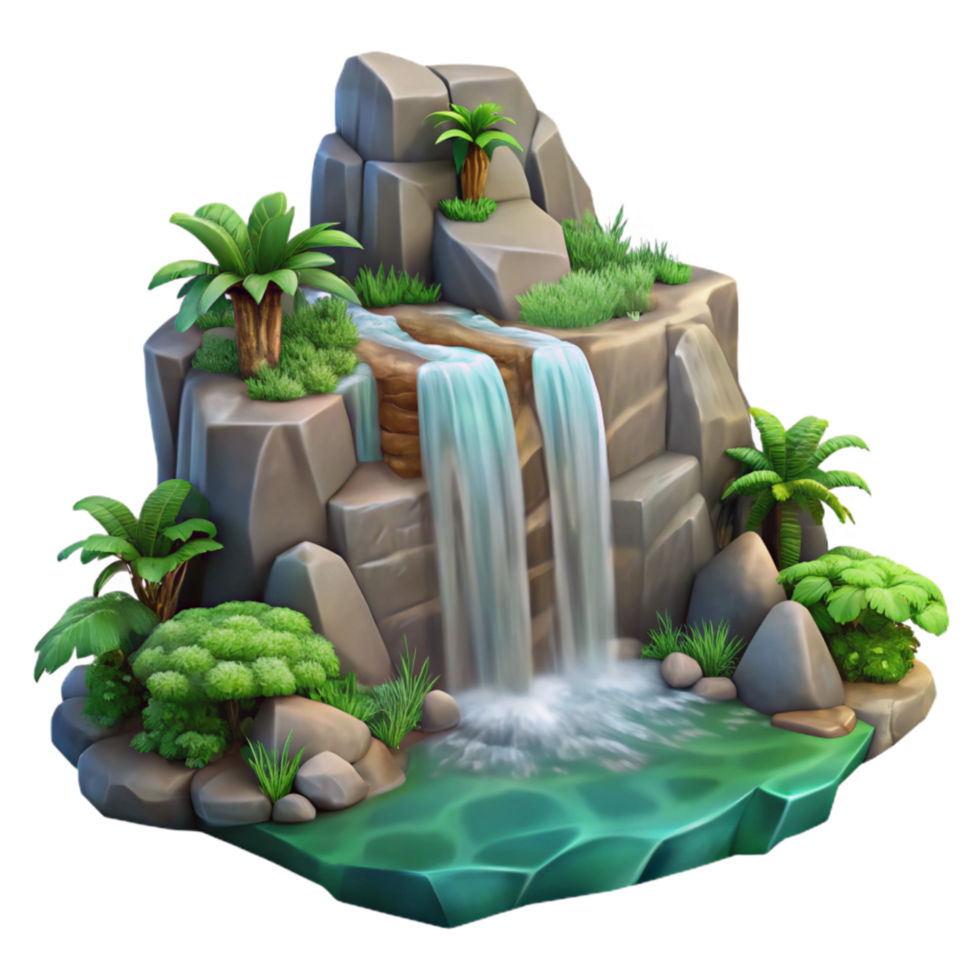 dramatic rustic Jungle Waterfall Cascading Down Rocks Isolated detailed png