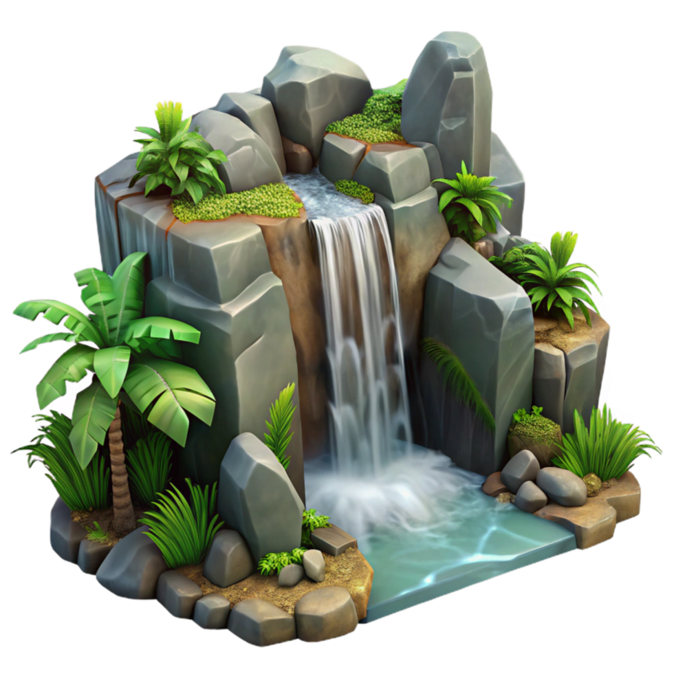 impressive contemporary Jungle Waterfall Cascading Down Rocks Isolated detailed png