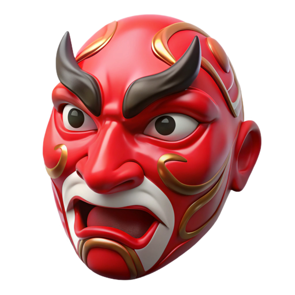 wonderful contemporary Kabuki Mask Dramatic Expression Red Paint Transparent Background exclusive png