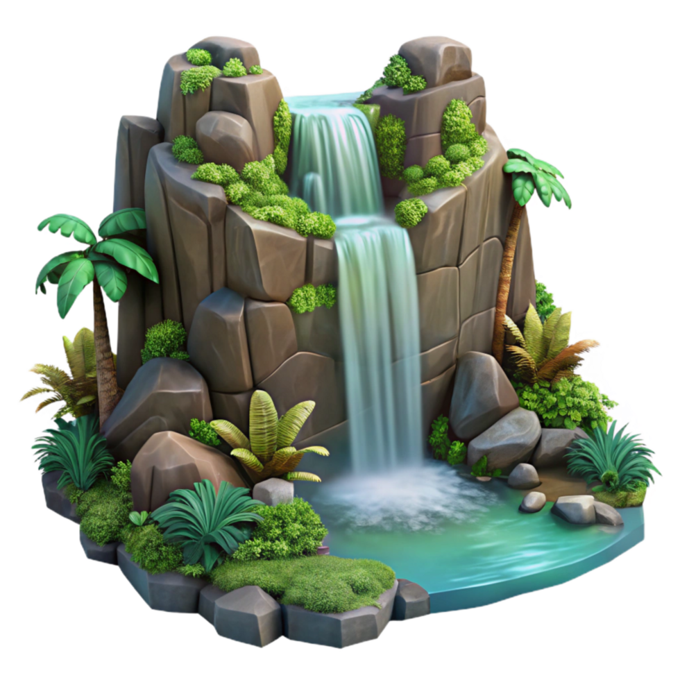 beautiful artistic Jungle Waterfall Cascading Down Rocks Isolated high resolution png