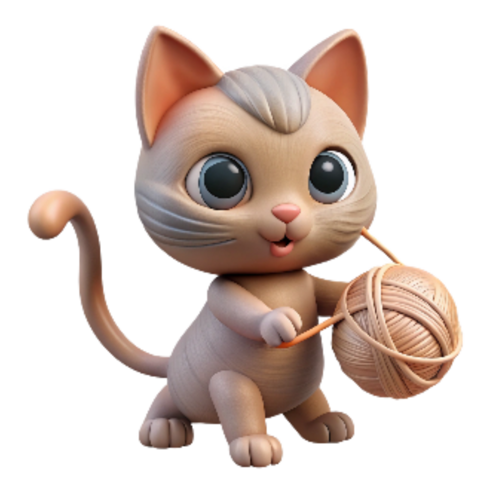 serene creative Kitten Playing with Yarn Ball Transparent Background exclusive png