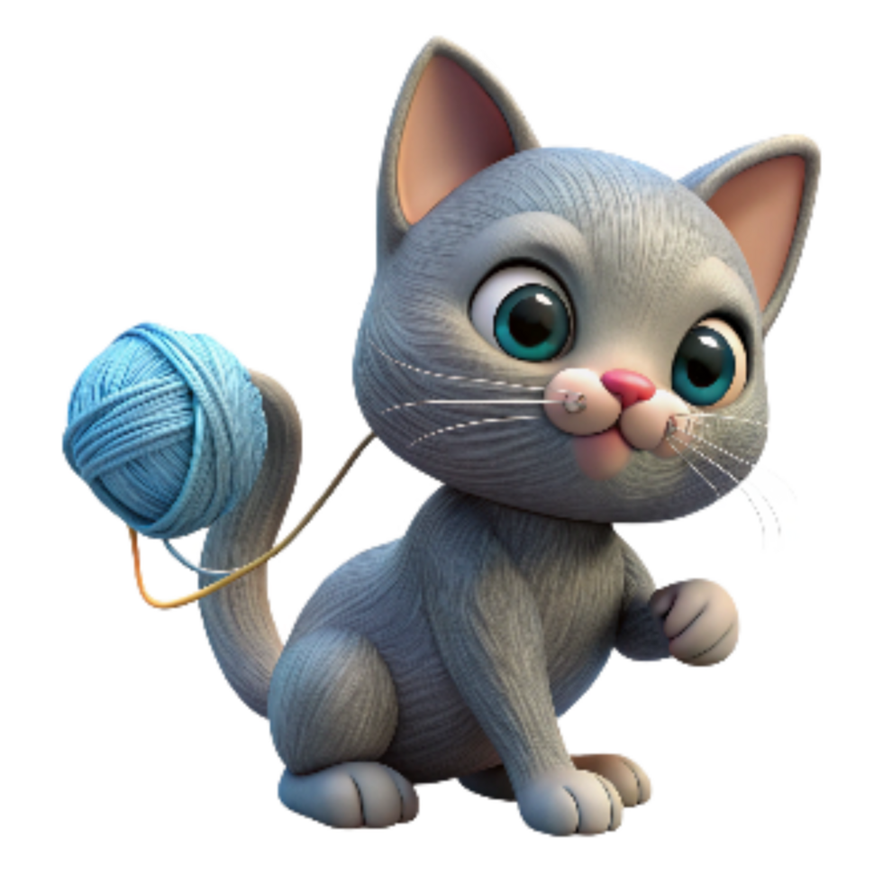 dramatic rustic Kitten Playing with Yarn Ball Transparent Background detailed png
