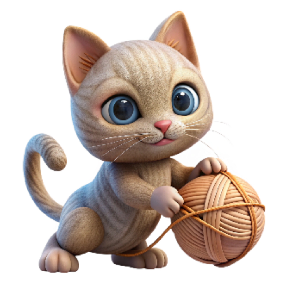 elegant contemporary Kitten Playing with Yarn Ball Transparent Background premium png