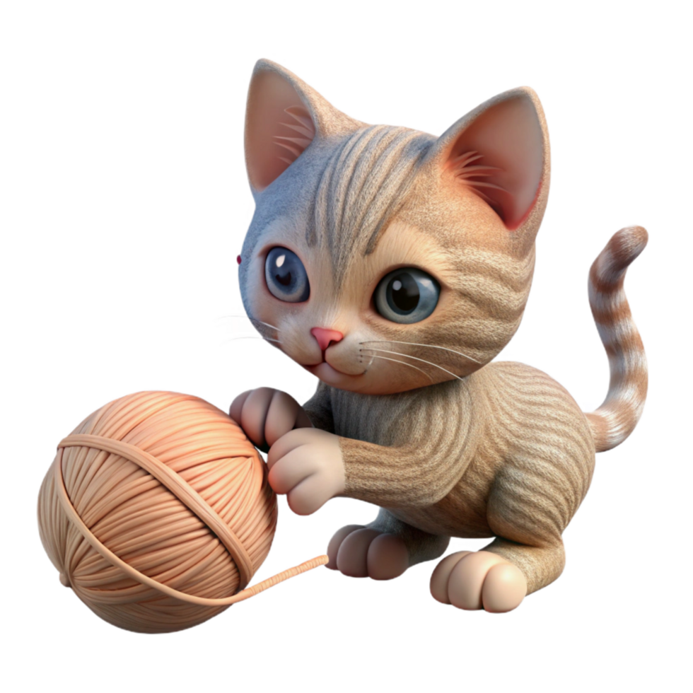 impressive traditional Kitten Playing with Yarn Ball Transparent Background genuine png
