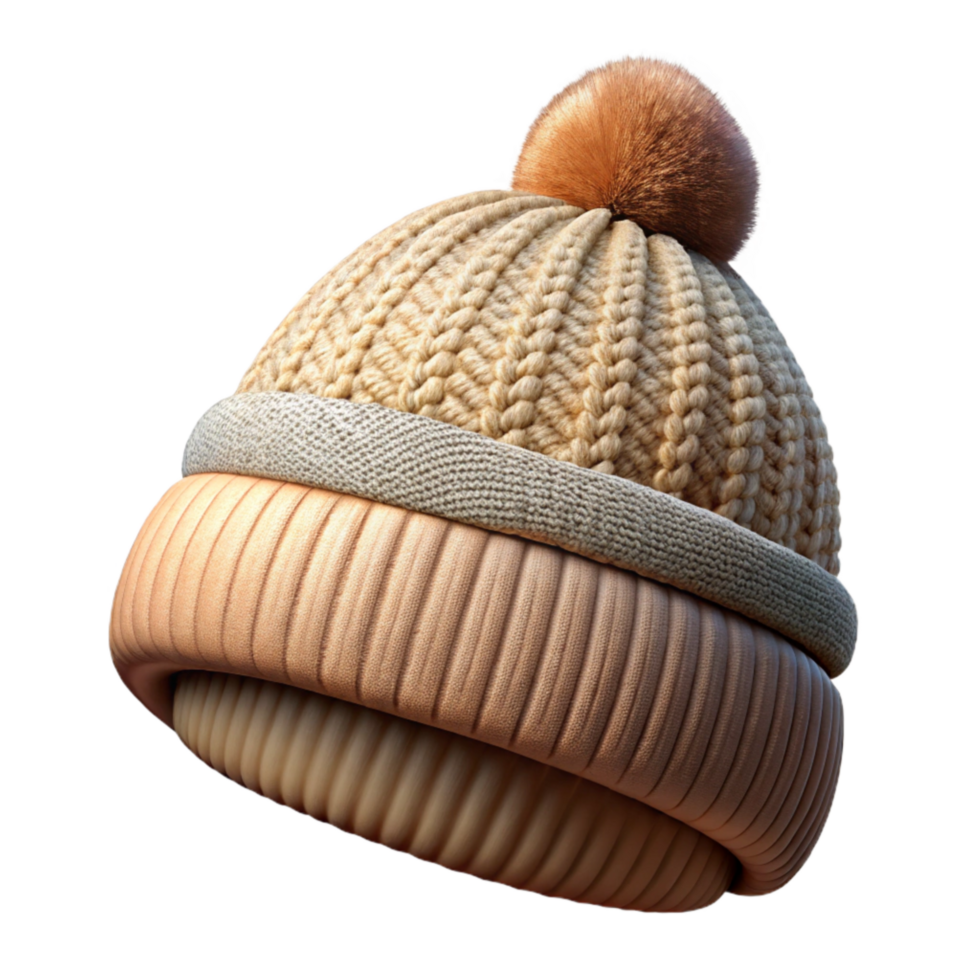 extraordinary traditional Knitted Winter Hat with Pom Pom Isolated detailed png