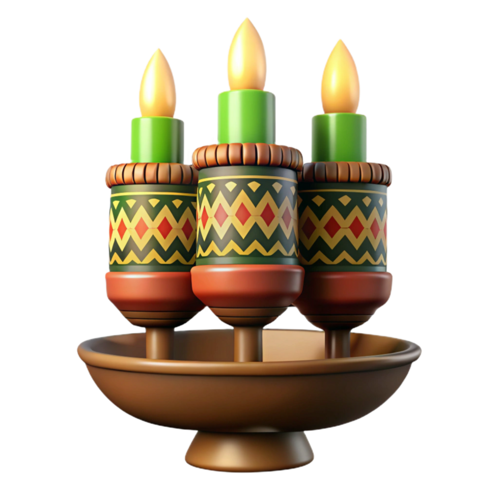 wonderful modern Kwanzaa Kinara with Lit Candles Isolated original png